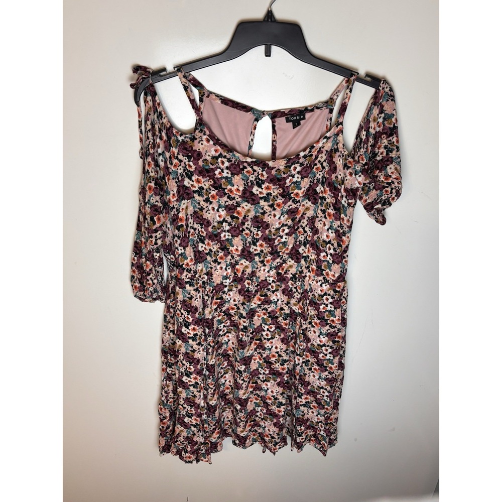 Torrid Womens 2 Multicolor Sundress Floral Round Neck Rayon Short Sleeve Pockets